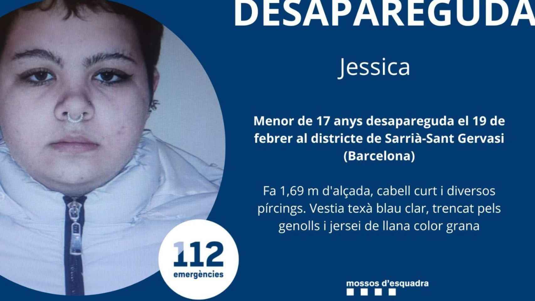 Buscan a Jessica una menor de 17 años desaparecida en Barcelona