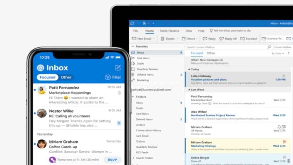 La versión móvil y web de Outlook de Microsof