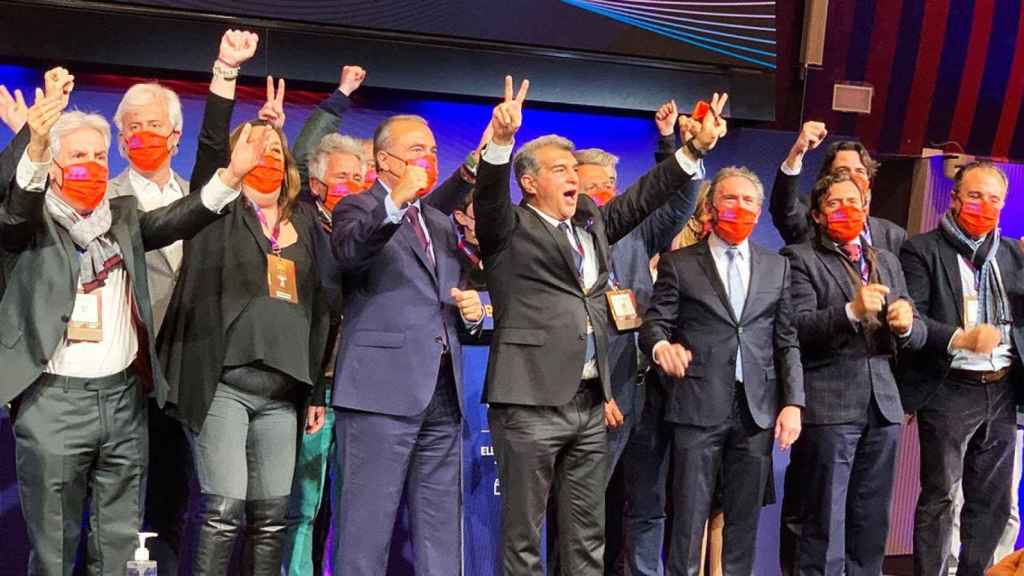 Joan Laporta celebra la victoria electoral del 7 de marzo / CULEMANIA