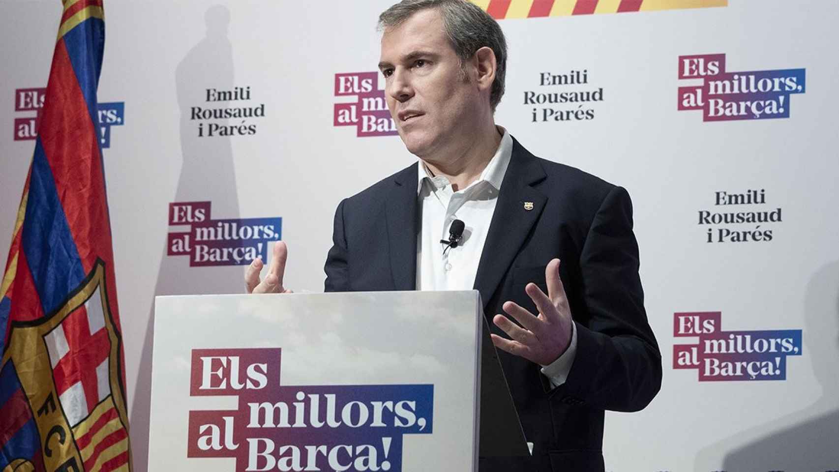 Emili Rousaud, uno de los precandidatos, en un acto de precampaña / ELS MILLORS AL BARÇA!