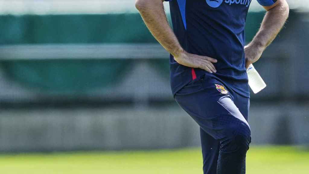 Xavi Hernández, durante un entrenamiento del Barça en la Ciutat Esportiva / EFE