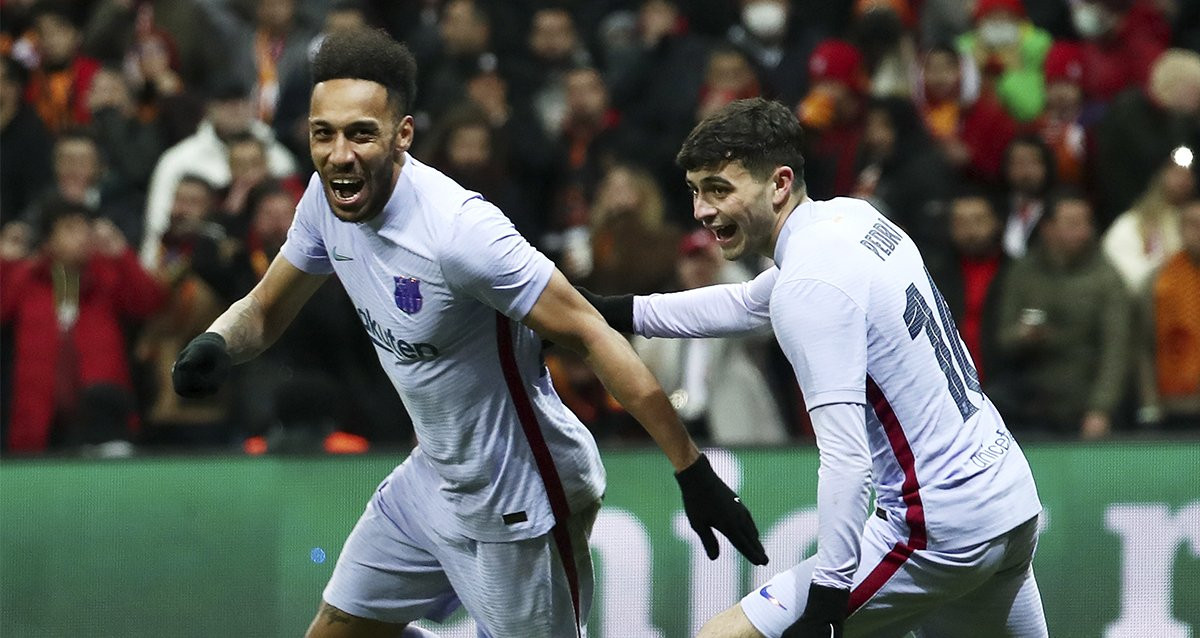 Pierre Emerick Aubameyang, celebrando un gol con el Barça en la Europa League / EFE