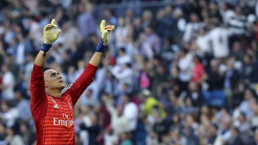 Keylor Navas celebra el primer gol del equipo ante el Celta de Vigo / EFE