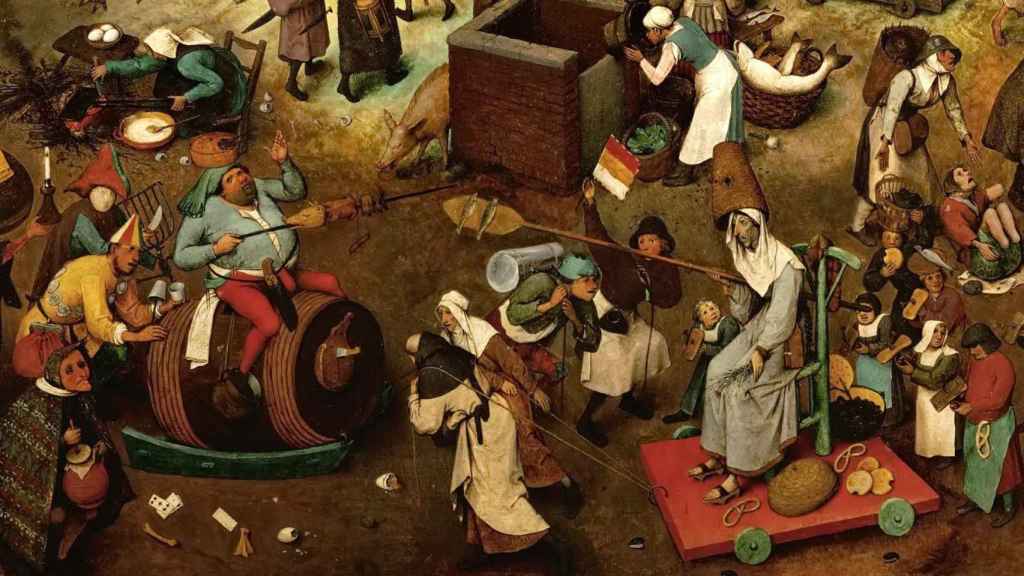 Detalle de 'Lucha entre el Carnaval y la Cuaresma' (1559), de Pieter Bruegel, donde se refleja la la contradictoria condición del ser humano