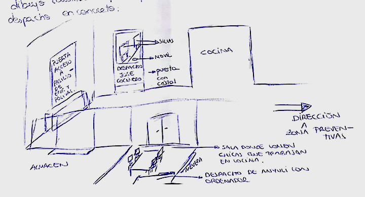 Croquis realizado por Rosa Peral sobre las celdas de Wad-Ras / CG