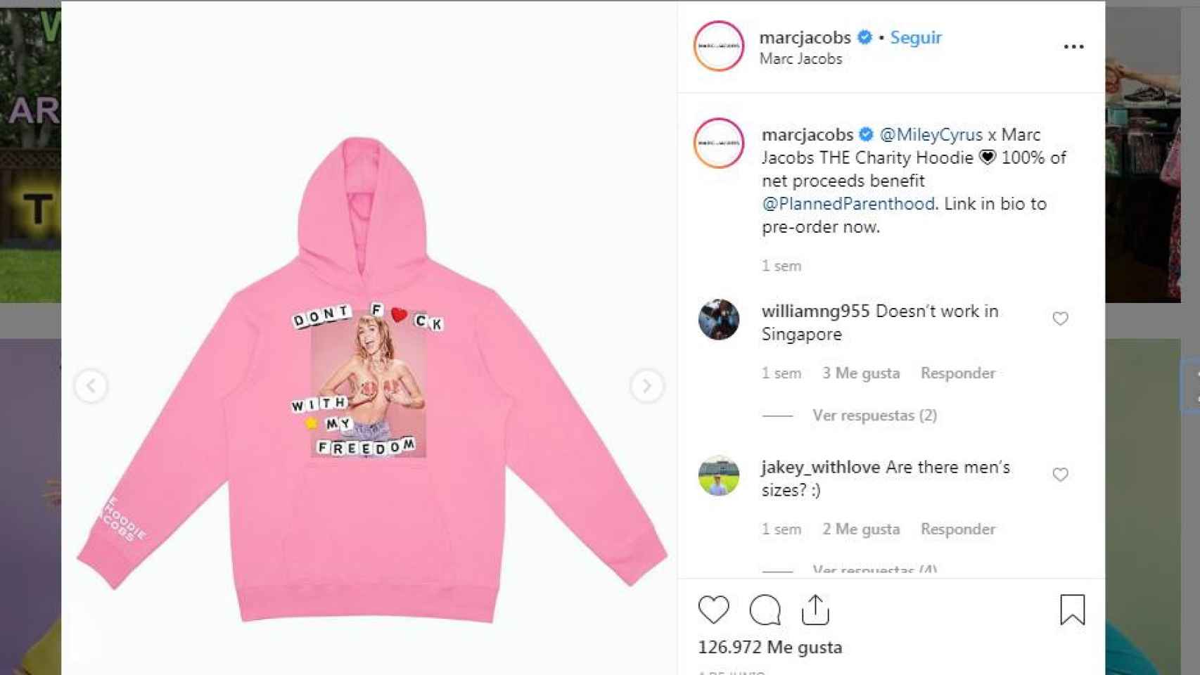 Imagen de la sudadera diseñada por Miley Cyrus y Marc Jacobs / MARC JACOBS - INSTAGRAM