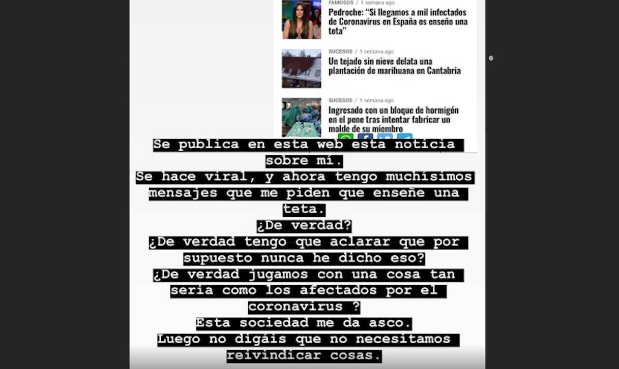 Cristina Pedroche denuncia una noticia falsa acerca de sus pechos y el coronavirus / INSTAGRAM