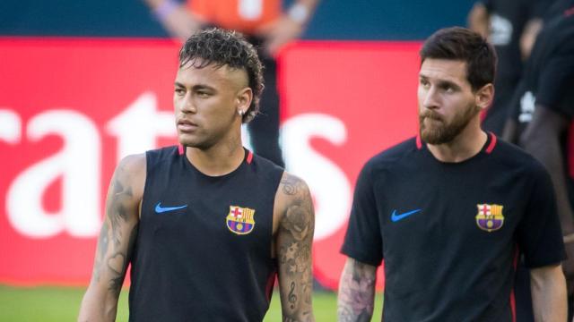 Neymar y Messi en un entrenamiento del Barça / EFE