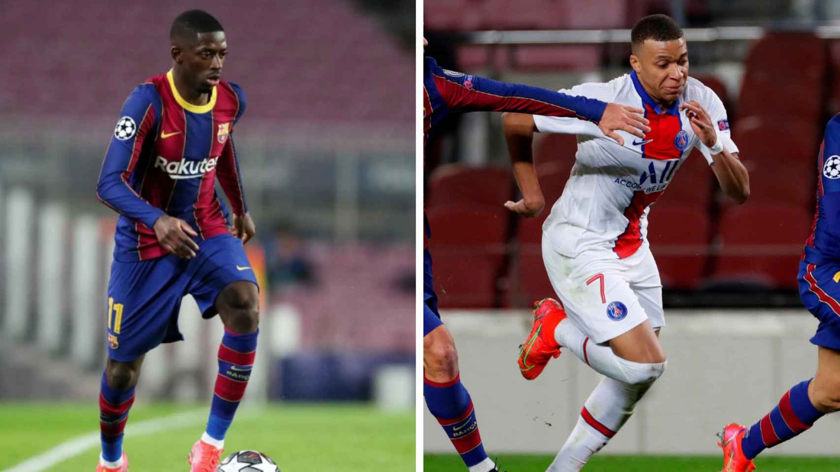 Dembelé y Mbappé durante el partido del Barça y PSG / Culemanía