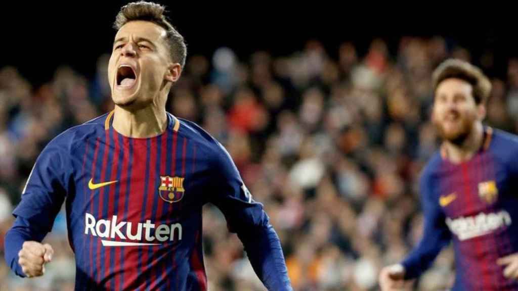 Coutinho celebra un gol con el Barça la temporada pasada / EFE