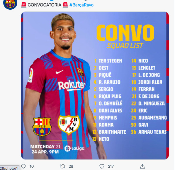 Convocatoria del Barça Rayo