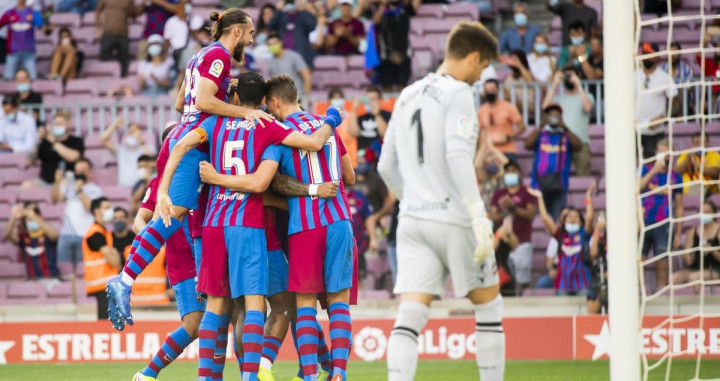 Los jugadores del Barça celebrando uno de los goles contra el Levante / FC Barcelona