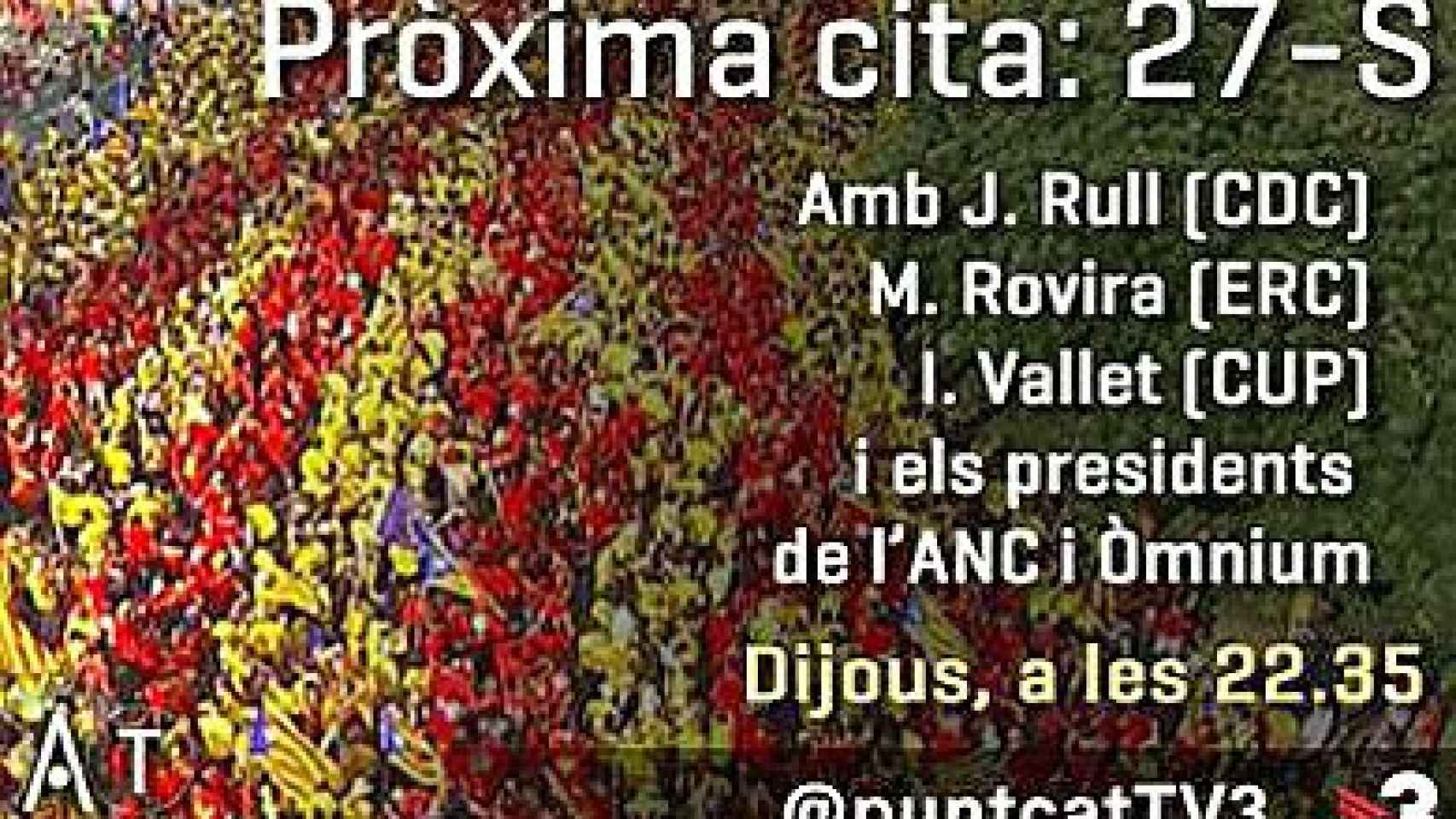 Cartel promocional del programa .CAT de este jueves, en el que solo se invitan a represententantes de partidos y entidades secesionistas