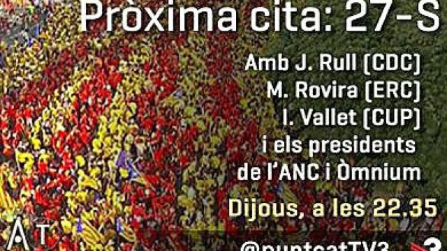 Cartel promocional del programa .CAT de este jueves, en el que solo se invitan a represententantes de partidos y entidades secesionistas