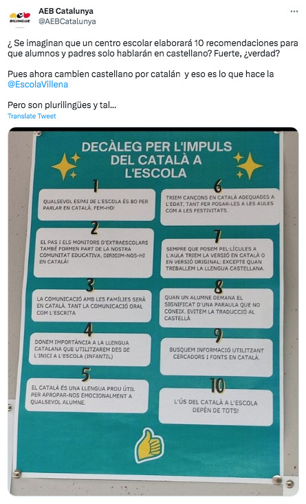 La AEB denuncia un decálogo de un centro para promover el catalán / TWITTER