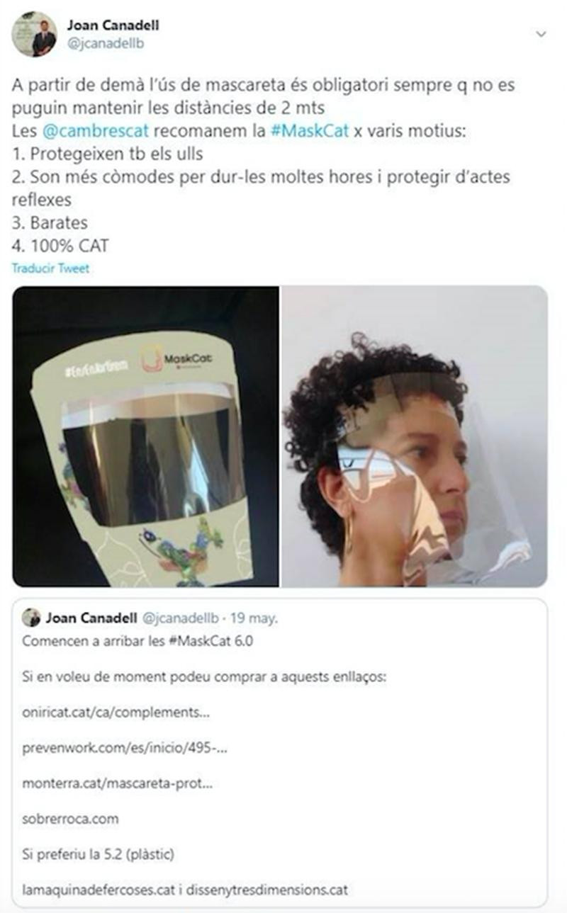 Más mascarillas patrióticas promocionadas por Joan Canadell