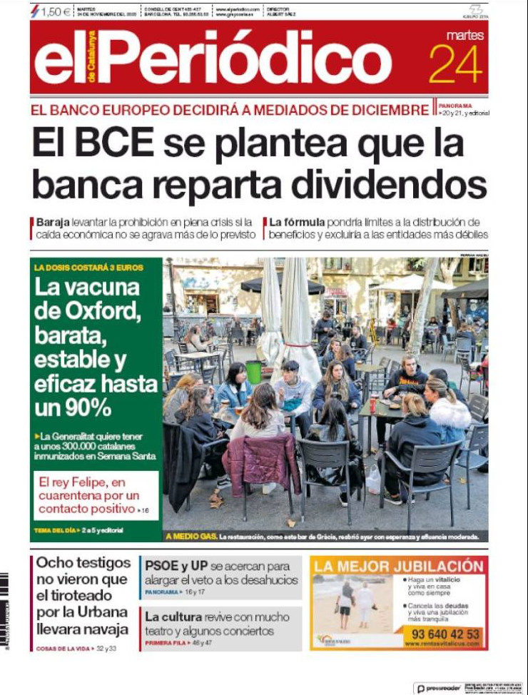 Portada de 'El Periódico' del 24 de noviembre de 2020 / KIOSKO.NET