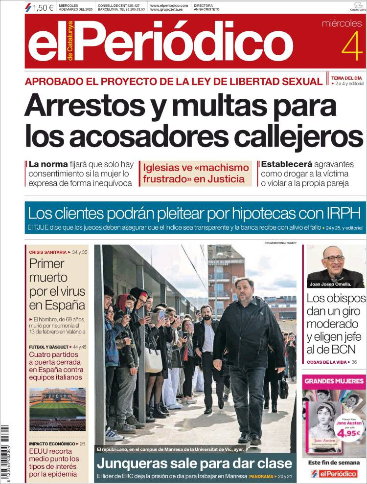 Portada 'El Periódico' del 4 de marzo del 2020