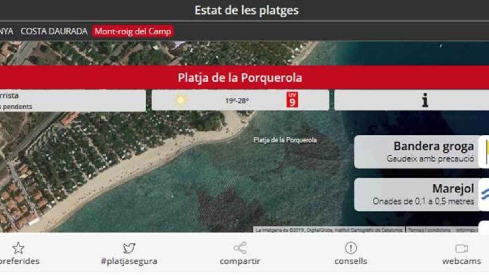 Playa de la Porquerola, en Mont-roig del Camp, Tarragona, donde ha fallecido el hombre de 72 años / PROTECCIÓ CIVIL