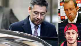 Josep Maria Bartomeu (i) y Sandro Rosell (arriba a la derecha), implicado en el caso Neymar (abajo a la derecha) / CG