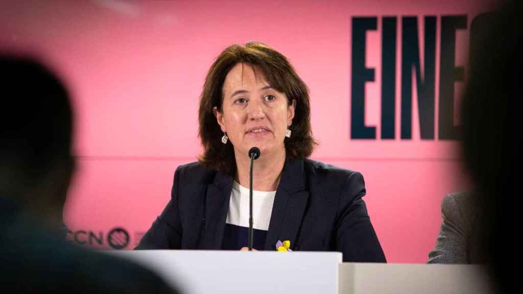 La presidenta de la ANC, Elisenda Paluzie, en su comparecencia ante los medios tras la victoria de la organización en la Cámara de Comercio de Barcelona / EUROPA PRESS