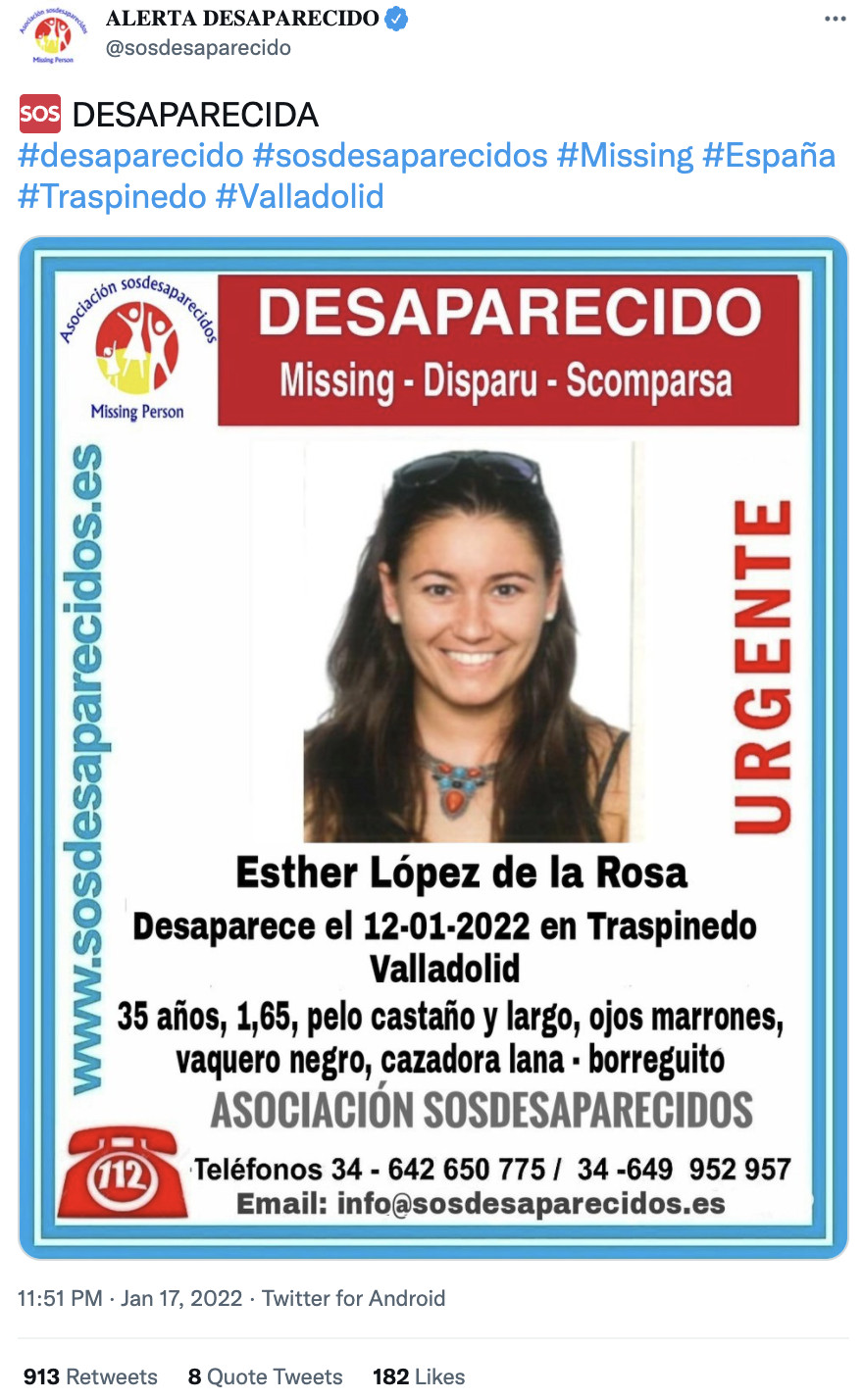 Publicación de Altera Desaparecido en Twitter / @sosdesaparecido