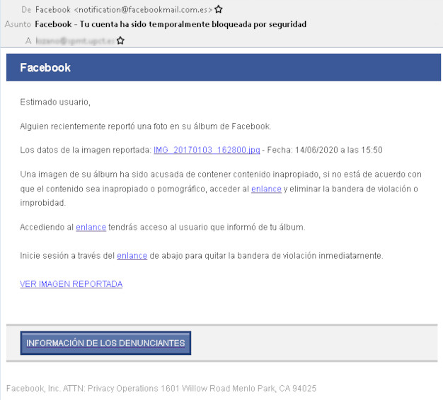 Mail de estafa de Facebook / GUARDIA CIVIL