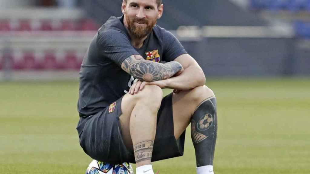 Una foto de Leo Messi durante un entrenamiento del Barça de Champions / FCB