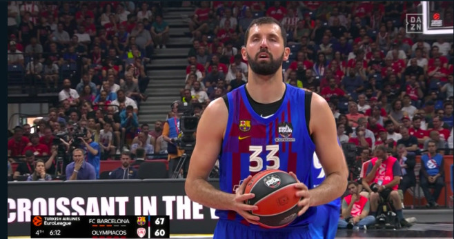 Nikola Mirotic, antes de un tiro libro contra Olympiakos / DAZN