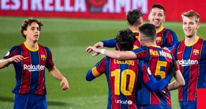 Àlex Collado celebrando uno de sus goles contra el Badalona / FC Barcelona