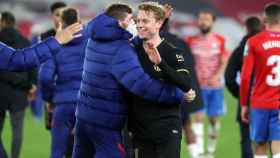 Frenkie De Jong y Jordi Alba celebrando la victoria del Barça ante el Granada en la Copa del Rey / FCB