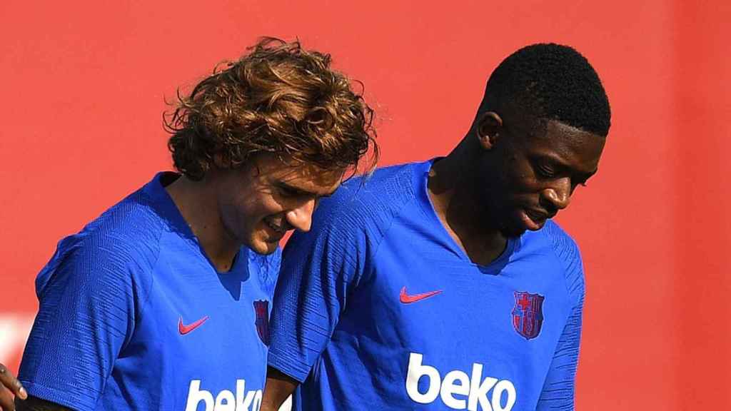 Griezmann y Dembelé durante un entrenamiento/ EFE