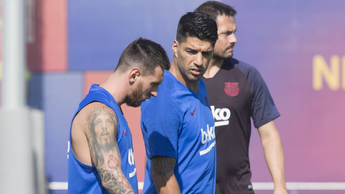 Messi y Luis Suárez en un entrenamiento del Barça / FC Barcelona