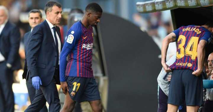 Dembelé abandona el terreno de juego lesioando/ Twitter