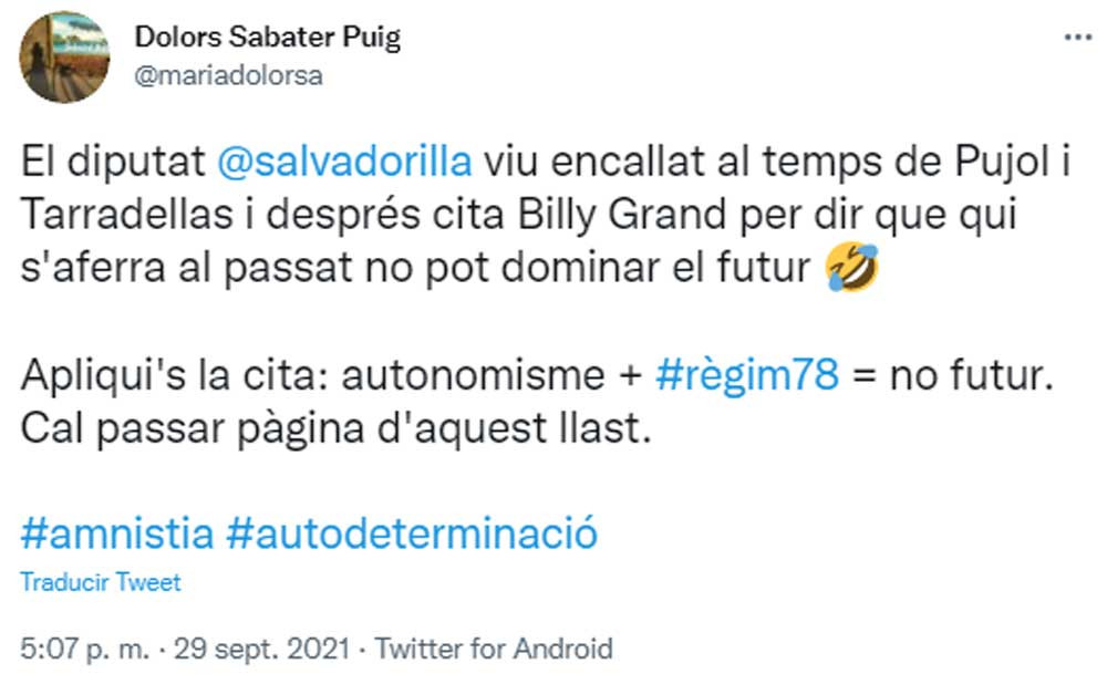 Dolors Sabater, confundiendo el nombre de Willy Brandt en su perfil de Twitter