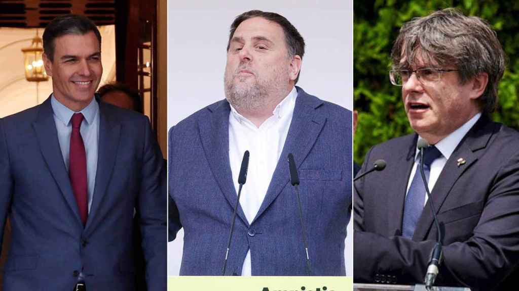 El presidente del Gobierno, Pedro Sánchez, y los líderes de ERC y JxCat, Oriol Junqueras y Carles Puigdemont, respectivamente / EFE