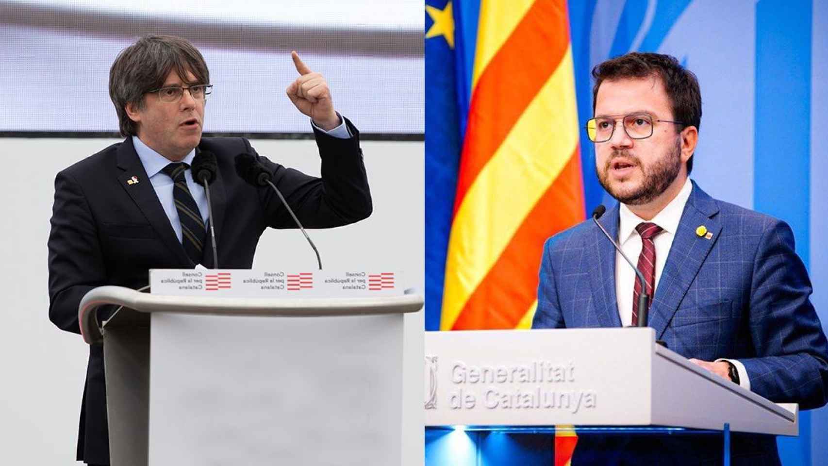 Carles Puigdemont (JxCat), frente a Pere Aragonès (ERC) / FOTOMONTAJE CG