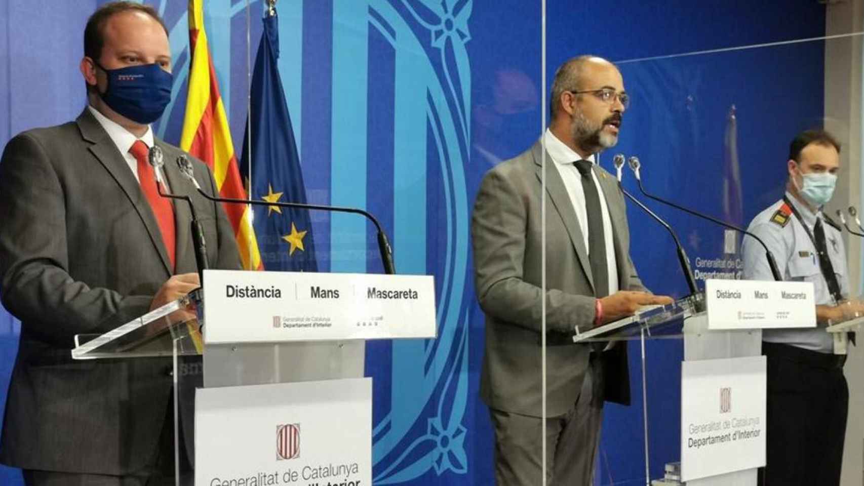 De izquierda a derecha, Pere Ferrer, Miquel Buch y Eduard Sallent, la cúpula de la policía autonómica / EP