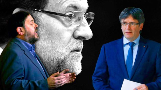 Oriol Junqueras al lado de Mariano Rajoy, contra Carles Puigdemont, con una ruptura total en las negociaciones para formar el Govern / FOTOMONTAJE DE GC