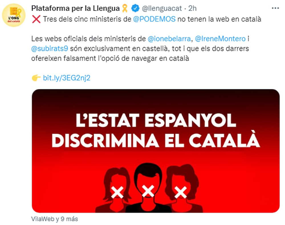 Plataforma per la Llengua, criticando a Unidas Podemos