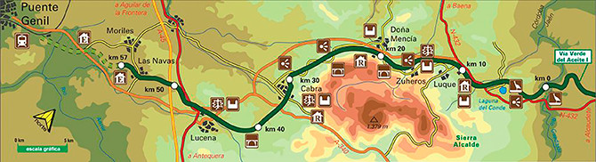Plano de la Via Verde cordobesa, sobre el antiguo trazado ferroviario de las vias del Tren del Aceite