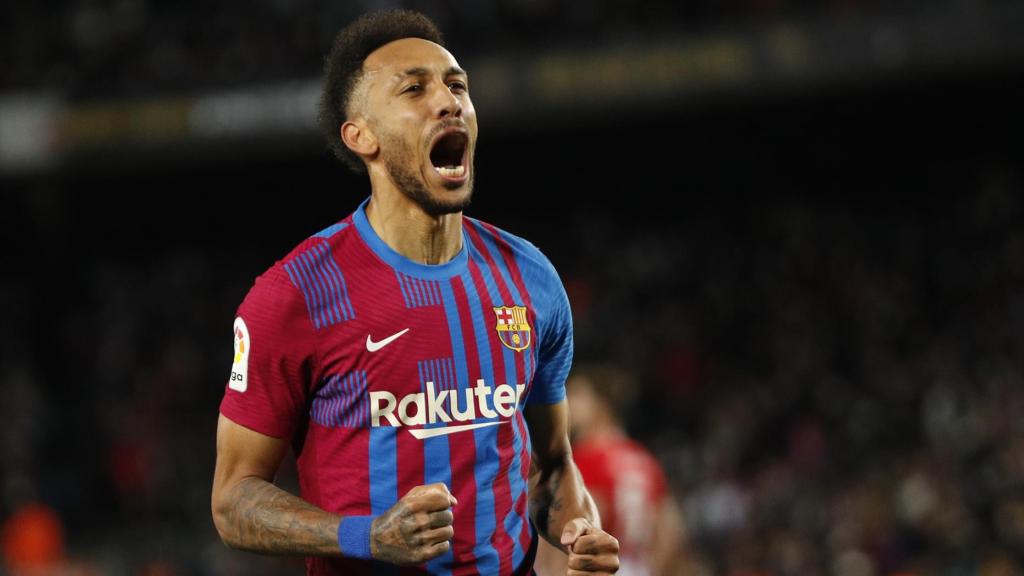 Aubameyang celebra su quinto gol con el Barça ante el Athletic Club