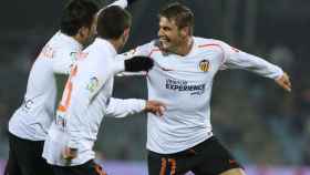 Joaquín celebrando un gol con el Valencia / Redes