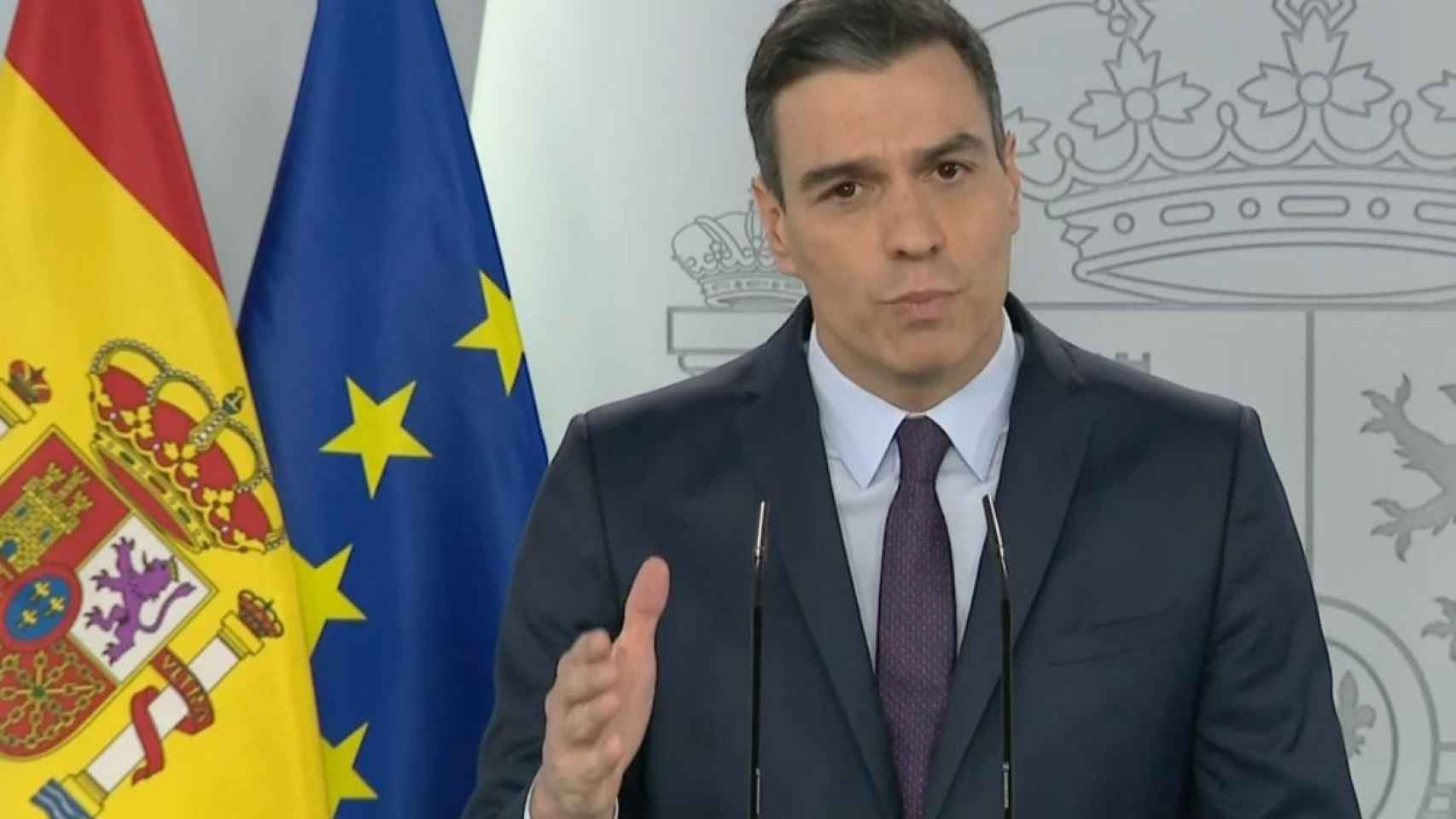 Pedro Sánchez en su intervención en Moncloa, con el anuncio del fondo para las autonomías / EP