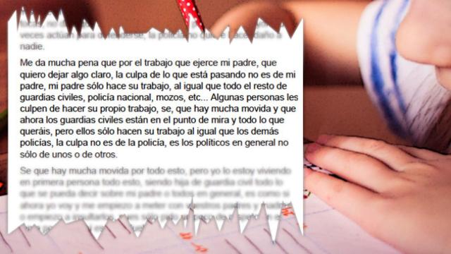 Fragmento de la carta de una niña de 13 años, hija de un guardia Civil, a sus compañeros de clase / CG