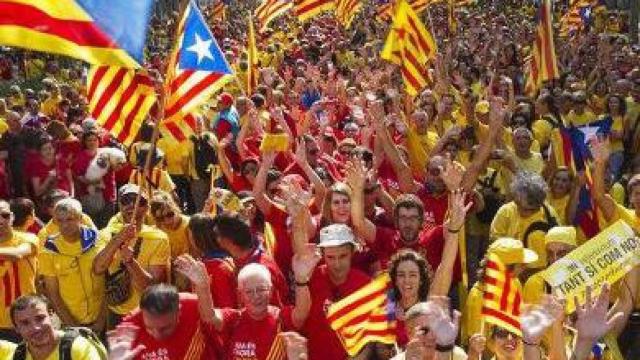 Imagen de la manifestación independentista de este jueves en Barcelona