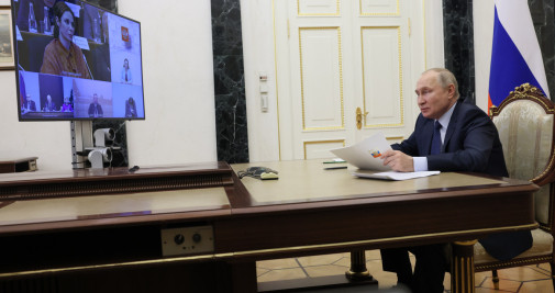 Putin, en su videoconferencia desde el Kremlin / EFE - EPA - MIKHAIL METZEL - SPUTNIK - KREMLIN POOL MANDATORY CREDIT