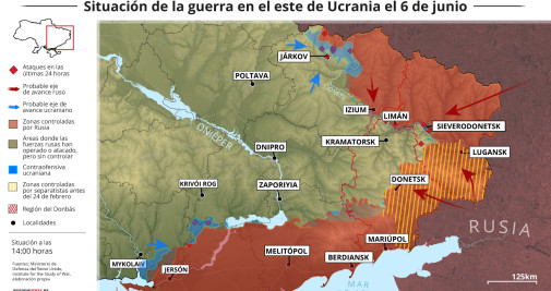 Mapa de la situación del conflicto bélico en Ucrania este 6 de junio / EUROPA PRESS