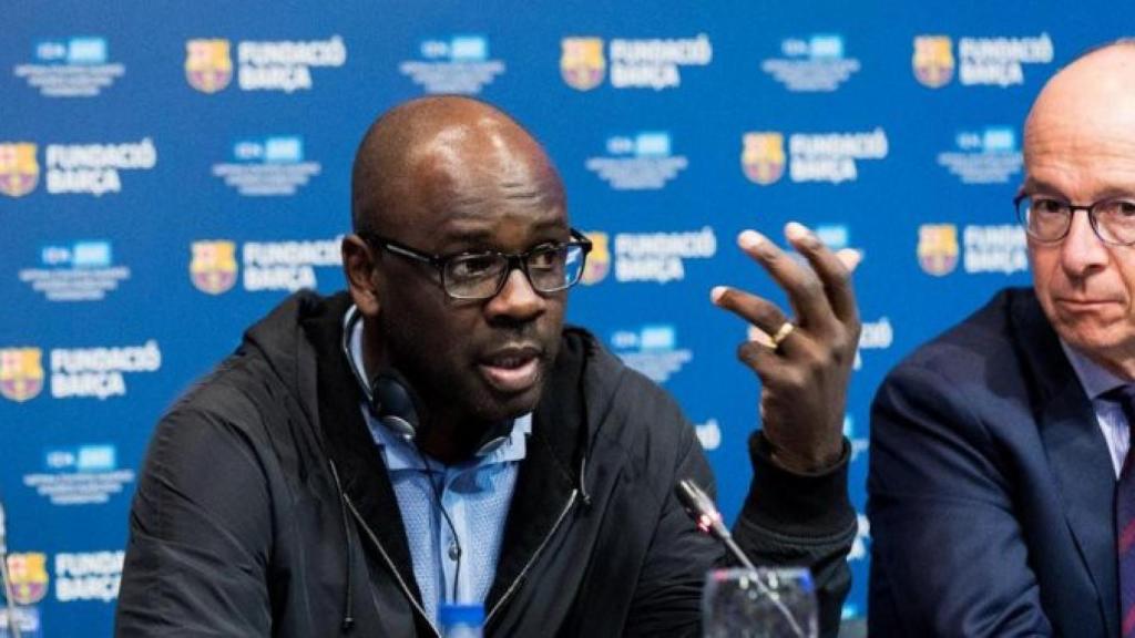 Thuram y Jordi Cardoner en el acto de la Fundació Barça en favor de los refugiados / FCB