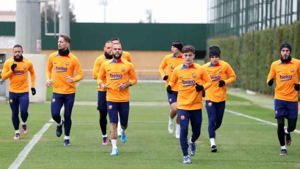 Los jugadores del Barça en una sesión de recuperación tras la Europa League / FCB